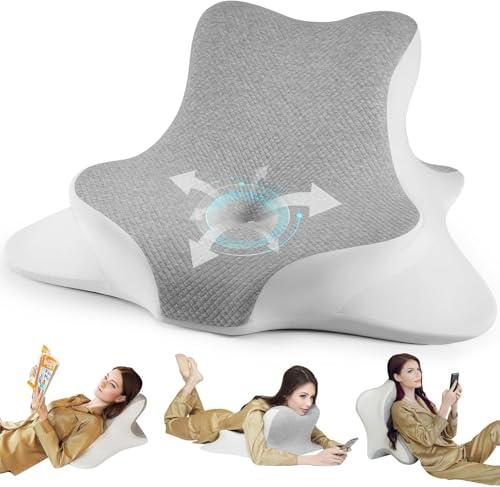 Livoni Reading Pillow for Bed, Lying, Leaning and Prone, Ergonomic Memory Foam Bed Wedge Pillow for Headboard, Chin & Back Support on Bedrest Couch Floor with Cooling Breathable Pillowcase