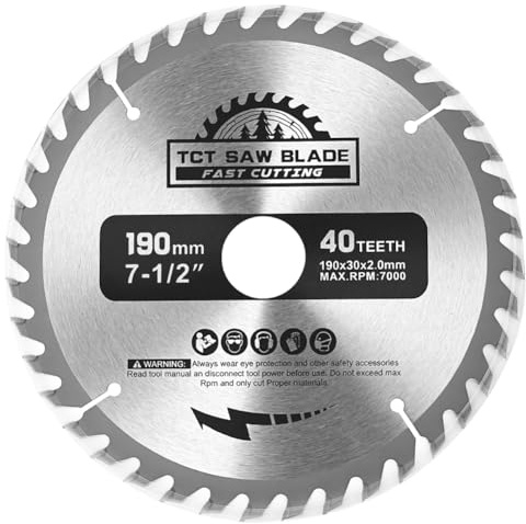 Flintronic Circular Saw Blade, 190mm x 40 Teeth x 30mm Bore TCT Circular Wood Saw Blade, Fine Finish Wood Cutting saw Blades, Thin Kerf Woodworking Saws blade for Plywood, Alloy Steel