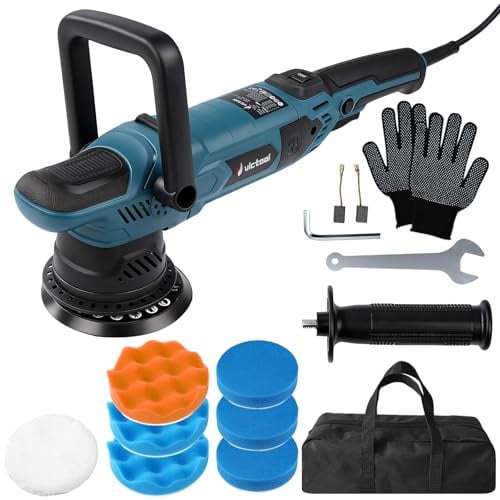 Lucidatrice eccentrica, lucidatrice eccentrica, 15 mm, 1600 W, con 6 velocità variabile 600 – 3600 giri/min, con spugna per lucidatura e panni di lana, per lucidare auto, moto, mobili