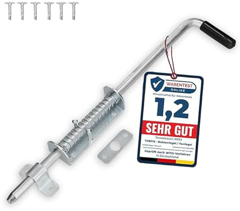 Torfix® Federriegel 420 mm verzinkt - Torriegel Bodenschieber Türriegel Torverriegelung - mit 2 Gegenplatten und 6 selbstbohrenden Schrauben - für Gartentor Hoftor Zauntor Schuppen Stall