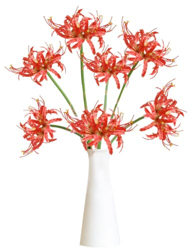 Magicherry 7 Stems 26.4 Inch Artificial Lycoris Radiata Spider Lily Flowers Faux Red Spider Lily Silk Equinox Flowers for Vase Bouquets Home Office Wedding Decor (Red)