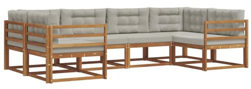 vidaXL Outdoor-Sofagarnitur mit Kissen 6 pcs Natürlich und Hellgrau, Akazienholz Outdoor-Sofa-Set, modernes Gartenmöbel, Pool-Sitzgelegenheiten, Hinterhof-Lounge, Patio