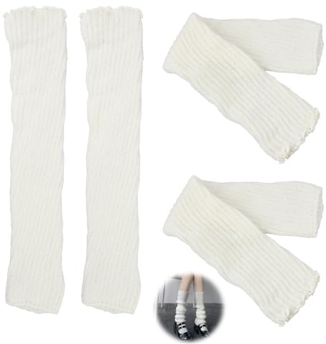 Sylalxeba 2 paia di leggings da donna, 40 cm, lunghi, leggings lavorati a maglia, stile anni '90, ghette calde per balletto, danza, sport e serate, colore: bianco