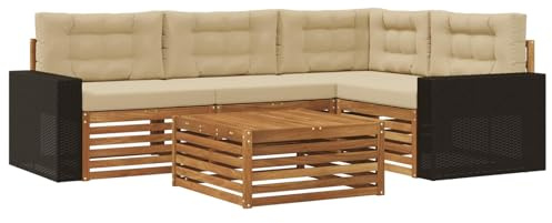 vidaXL Outdoor-Sofagarnitur 5 pcs Natur und Beige 79 x 79 x 37 cm, Patio Loungeset, modernes Sofa für draußen, wetterbeständiger Gartenspaß, Bequeme Terrassenmöbel