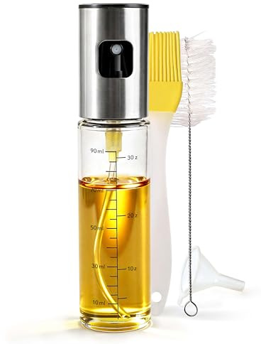 Moritz & Moritz Ölsprüher 90 ml für Airfryer und Grill, Glas, Grau | Glasbehälter mit Einhandbedienung, inklusive Bürste und Verstreichutensil, für Öl, Essig und Sojasauce, nur Handwäsche