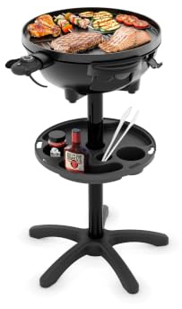 Tristar Elektrischer BBQ-Grill mit Ständer, 41 cm Grillplatte, 2200 W, Auch als Tischgrill Nutzbar, Deckel mit Thermometer und Einstellbarem Thermostat, BQ-2885