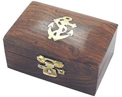 linoows Maritime Holzbox mit eingelegtem Messing Anker, Box aus Sheesham Holz
