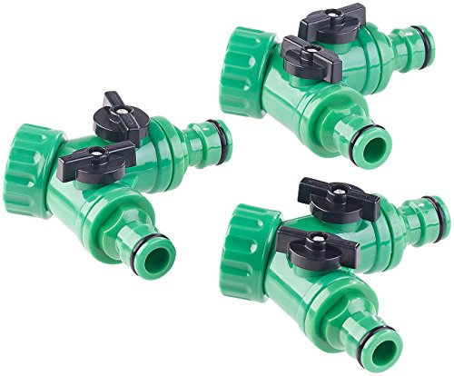 Royal Gardineer Garten Wasserhahn 2 Wege: 2-Wege-Wasserhahn-Adapter mit 2 Ventilen für Gartenschläuche, 3er-Set (Gartenschlauch Verteiler 2, Gartenschlauch Wasserverteiler, Rasensprenger)