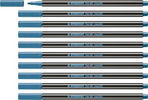 STABILO - Premium -Filzstift - Pen 68 metallic - 10er Pack - metallic blau | 10er Pack, blau