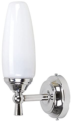 Licht-Erlebnisse Design Wandleuchte Bad aus verchromtem Messing Glas Schirm rostfrei E14 LITSA Wandlampe Badleuchte