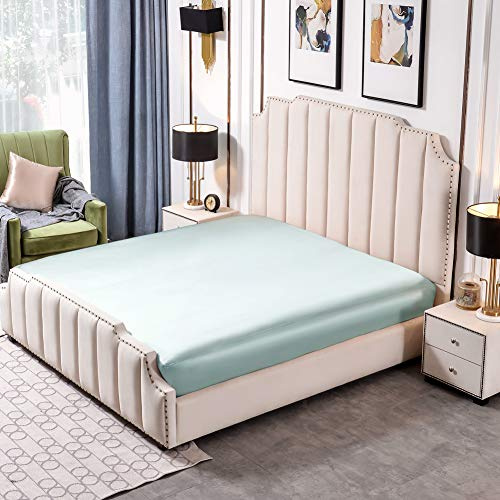 THXSILK 25 Momme Spannbettlaken Seide Bettlaken, 100% Maulbeerseide Bettwäsche Spannbetttuch, Seiden Bettlaken für Standardmatratze, 140x200+30cm, Hellblau