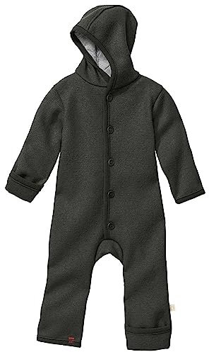 disana WALK-OVERALL, 100% Bio-Merinowolle GOTS, IVN Best | mit Umklappbündchen | Newborn Baby Kleinkind Kind Unisex | Made in Germany | Anthrazit Gr. 62-68