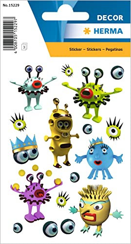 HERMA 15229 Sticker für Kinder, Monster WG (42 Aufkleber, Papier, matt) selbstklebend, permanent haftende Motiv Etiketten für Mädchen und Jungen, bunt