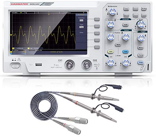 HANMATEK 110mhz Bandwidth DOS1102 Digital Oscilloscope with 2 Channels and Screen 7 inch / 18 cm, TFT-LCD Display, Portable Professional Oscilloscope Kit with 500 MS/s *2 Sampling Rate