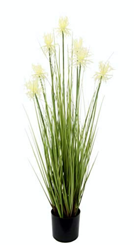 Künstliche Protea im Grasbusch im Topf Nadelkissen Pflanze Busch Ufergras Federgras Seidenblumen Dekogras Gras Kunstgras künstliche Pflanzen Kunstpflanze Grünpflanze Solitärgras Ziergras Dekopflanze