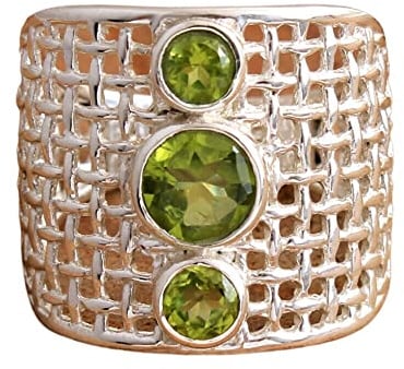 Runder Peridot aus massivem 925er Sterlingsilber, handgefertigt, Statement-Ringe für Damen, August-Geburtsmonat, Edelsteinringe, Valentinstagsgeschenk, Schmuck