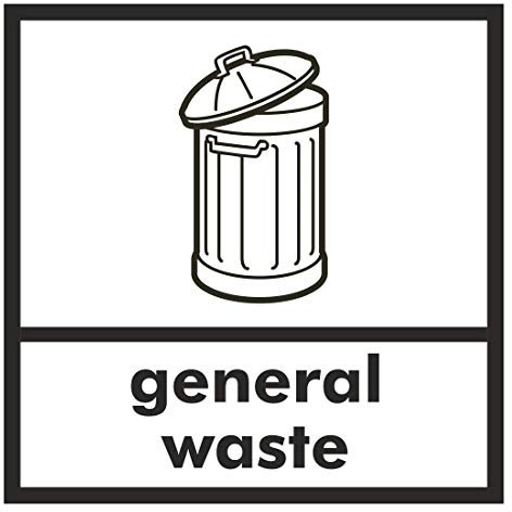 General waste bin sign Self adhesive vinyl sticker 120mm x 120mm Ideal for use on rubbish bins in homes and businesses (1)