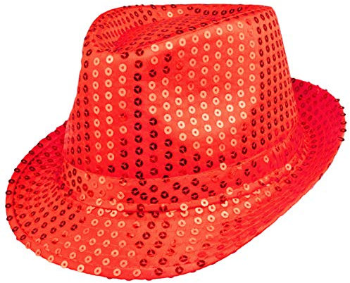 Think Jeck! Paillettenhut Partyhut Disko Accessoire, Karneval, Glitzerhut Glitter, Pailletten Hut (Rot)