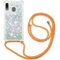 FMPCUON Coque Samsung Galaxy A20 /A30 Glitter Liquide Collier pour Téléphone Portable avec Cordon - Lanyard Paillettes Flowing Sand Silicone Gel TPU Housse avec Smartphone Collier Étui, Argent