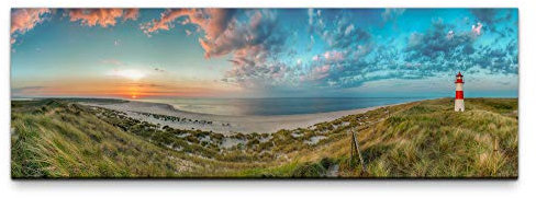 Eau Zone Leinwandbild auf Echtholzrahmen Sylt Sonnenuntergang 120x40cm