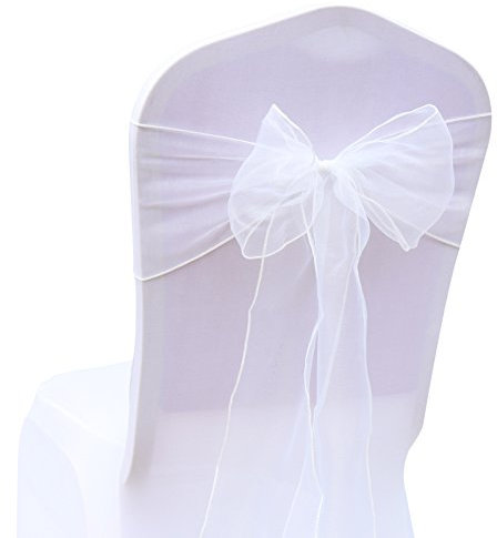 Organza Stuhlschleife Stuhl Schärpe Bögen Stuhlbezugschleifen Tischläufer Stehtisch-Schleife Stuhlschärpen für Hochzeit Party Geburtstag Veranstaltungen Weihnachten Dekoration 18 * 275CM 25 Weiß