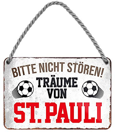 St. Pauli Fan Blechschild - Metallschild mit Kordel und Saugnapf - Geschenk Fußball Fan Anhänger - Artikel Zubehör - Dekoration Zimmer Wohnung Werkstatt - Hängeschild Haustür Eingang - 18x12cm