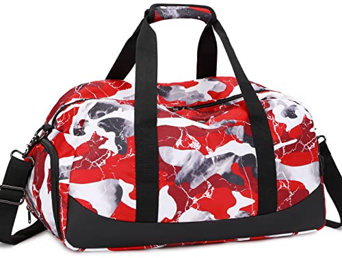 JIANYA Sporttasche, Reisetasche, mit Schuhfach und Nassfach, Camo Red, Sporttasche