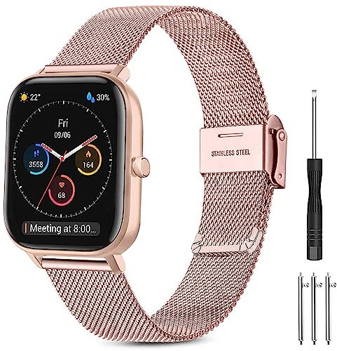 Issinlky Bracelet pour Amazfit GTS 3, 20mm acier inoxydable Métal Bracelet pour Amazfit Bip 3, Bip 3 Pro, Amazfit Bip, Bip U Pro, Amazfit GTR 42mm, GTS 2 Mini, GTS, GTS 2, GTS 3, GTS 4, GTS 4 Mini