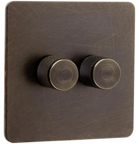 Screwless Antique Brass Dimmer Switch - 2 Gang - The Georgian