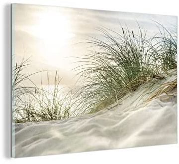MuchoWow Glasbild Glasfoto Wandbild Bilder Deko 120x80 cm Dünen mit Strandhafer in der Sonne des Nationalparks Schleswig-Holsteinisches Wattenmeer