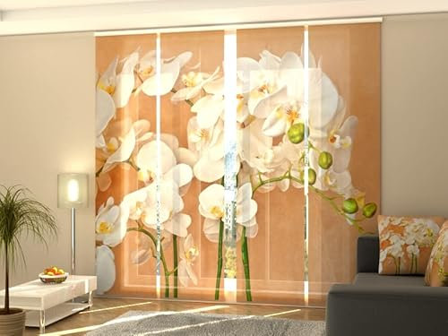 Wellmira Schiebevorhang mit asiatischen Orchideen, 4 Stück