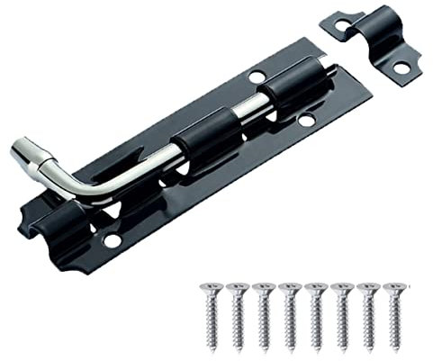 iPEAK Door Bolt Lock (6'') Black Heavy Duty Latch Door Lock (6-inch) Internal Gate Tower Bolt Strong Barrel Bolt Slide Bolt for Door (1 Pack)