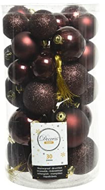 Kaemingk Weihnachtskugeln Kunststoff 4-6cm x 30 Stück Mix Christbaumkugeln Set Dunkelbraun braun Rotholz