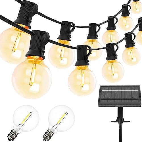 Yuucio Solar Lichterkette Aussen 30M, LED Lichterkette Außen 50+2 Plastik Birnen Wasserdicht IP45 Glühbirnen für Outdoor, Garten,Terrasse,Bäume,Party Deko, 2700K Warmes Weiß