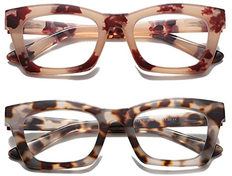 Hubeye 2er-Pack Retro Lesebrille für Damen Übergröße Anti-Blaulicht-Computerlesegerät Katzenauge Rahmen Modische Damenbrille 3.00