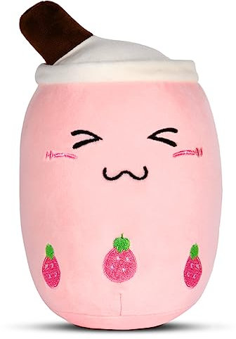 OSDUE Bubble Tea Kuscheltier, 24CM Boba Kuscheltier Milchtee Teetasse Kissen, Bubble Tea Kissen, Bubble Pearl Milk Tea Kuschelkissen Geburtstagsgeschenk Für Kinder Mädchen, Muttertagsgeschenk für Mama