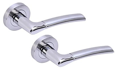 HANDLEZONE® Columba Premium Lever On Round Rose Door Handles, Internal Passage Latch Handles, 1 Set - Dual Finish Polished/Satin Chrome