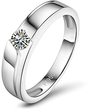 Lieson Damen Herren Ringe Platin, Freundschaftsringe Paar Klassisch Solitär Diamant mit 0.2ct Hochzeit Ring Weißgold Große 47 (15.0)