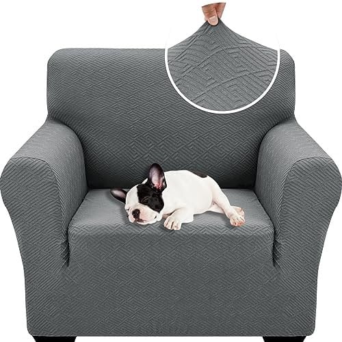 XINEAGE Copripoltrona 1 Posto Elasticizzato, Fodere Copridivano con Braccioli per Il Soggiorno, 1 Pezzo Copridivani Universale, Copri Divani Antiscivolo per Cani, Animali Domestici, Grigio Chiaro