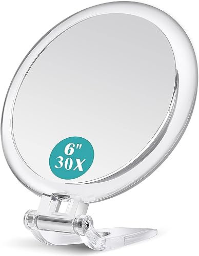 B Beauty Planet Vergrößerungsspiegel 30X, Reise-Klapphandspiegel, 15,2cm, doppelseitiger Sockel-Makeup-Spiegel mit 1/30facher Vergrößerung
