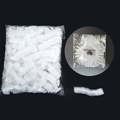 100 gorros de ducha desechables, gorras de plástico impermeables de 50 cm, gorro de baño elástico transparente para el hogar, hotel, spa y peluquería, envuelto a granel