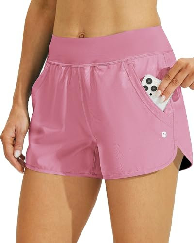 WILLIT Short de bain de 7,3 cm pour femme - Avec poches courtes - Séchage rapide - Protection UVA, Rose, S