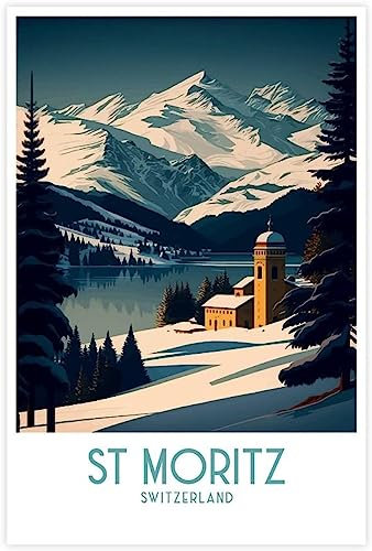 WEYUE Leinwand Poster St. Moritz Ski Vintage Reise Poster Leinwand Malerei Home Dekoration Raum Dekor Wandkunst Ungerahmt 50x75cm
