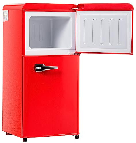 Mini frigo réfrigérateur 60L, combiné congélateur, Mini Refroidisseur de Boissons pour Chambre et Bureau, Fonctionnement Silencieux, Congélateur de 22 litres. -27°C ∽ 13°C, éclairage LED,Red