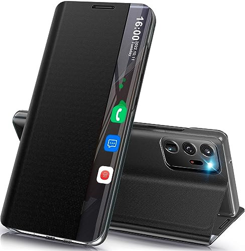 Handyhülle für Samsung Galaxy Note20 Ultra Hülle S View Klappbar, Clear View Spiegel Flip Leder Note20 Ultra Hüllen, Extra-Dünn Standfunktion Schutzhülle Case Cover für Samsung Note20 Ultra 5G (black)