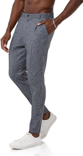 Redbridge Pantalon chino pour homme - Pantalon de loisirs à carreaux avec taille élastique - Pantalon de jogging décontracté, Noir et blanc., S