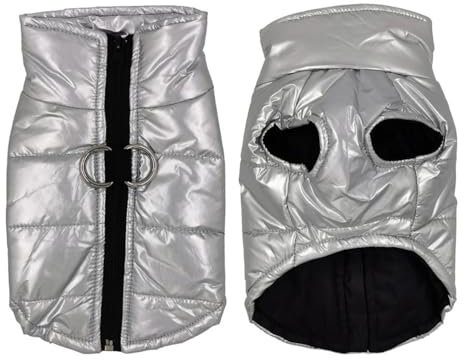 FANSU Hundemantel Winter Wasserdicht Hochglanzdesign, Warme Hundejacke Wasserdicht Herbst Haustier Jacken Wattierte Kleidung für Kleine Hunde Mittlere Hunde Große Hunde (S,Silber)