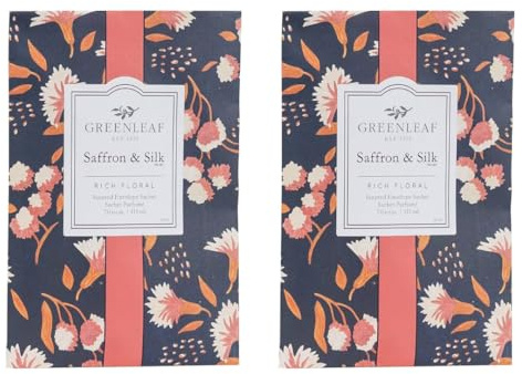 Greenleaf Safran & Silk Große Duftsäckchen, Raumduft, Umschlagbeutel, Schubladenduft, Kleiderschrank, Lufterfrischer für Wohnzimmer, Schlafzimmer, Badezimmer, Wäschekorb, Heizkörper oder Auto, 2 Stück
