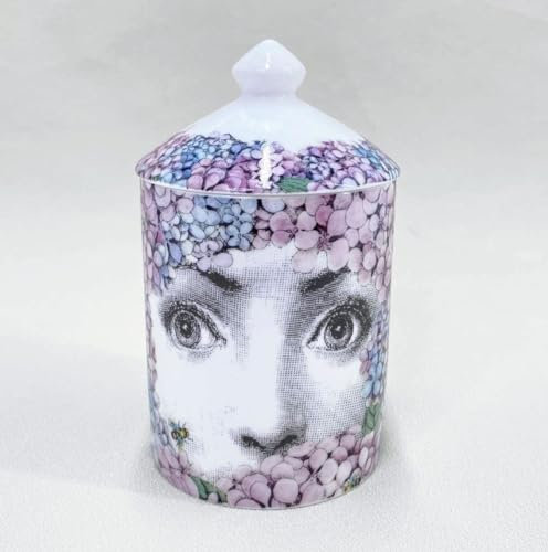 Bougeoir italien fabriqué à la main – Vase d'art moderne avec visage féminin, pot d'aromathérapie, décoration de table élégante pour la maison ou le bureau (rouge floral)