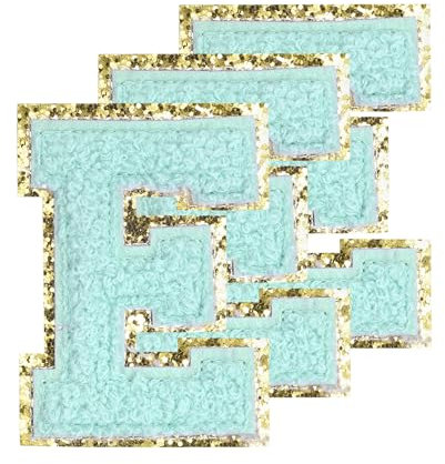 sourcing map Chenille Letters E Patches Large Size 80mm/3.15 Inch Iron-on Letters E Patches Golden Glitter Embroidered Patches for Clothing, Shoes, Hats, Backpacks Pack of 3(Blue)